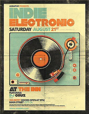 復古港風電子音樂主題派對宣傳海報