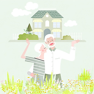 爺爺奶奶家庭生活溫馨插圖插畫