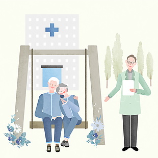 爺爺奶奶醫療生活溫馨插畫