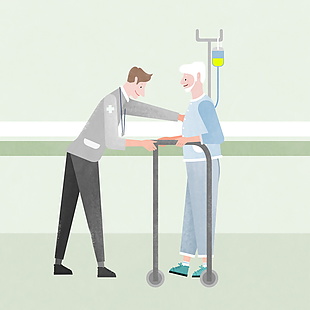 老人康復復建醫療場景插畫