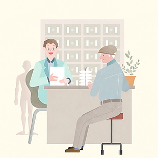 老人問診門診醫療場景插畫