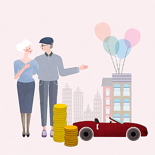 爺爺奶奶舒適生活溫馨插圖插畫