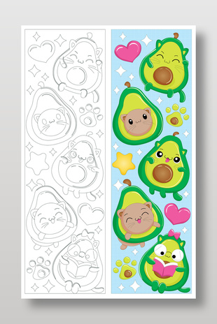 卡通可愛牛油果果汁飲料店扁平化插畫