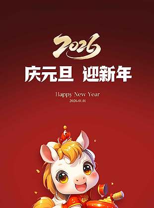 簡約高級卡通清新馬年元旦節(jié)海報