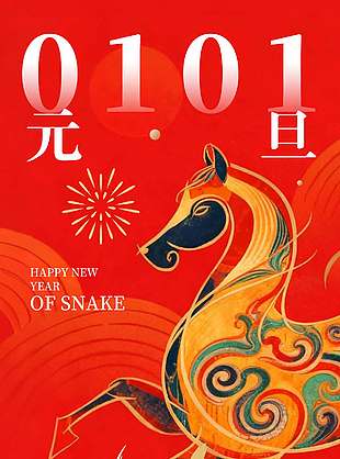 唯美古典中式意境馬年元旦節(jié)海報
