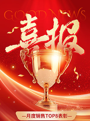 企業月度銷售TOP8表彰紅金大氣喜報設計