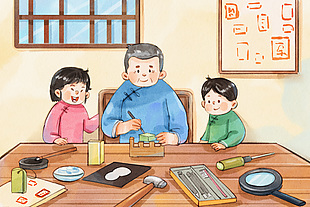 手繪水彩非遺之關(guān)于篆刻插畫(huà)