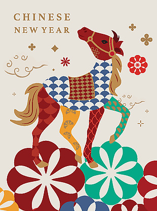 創意扁平化馬年新年快樂海報
