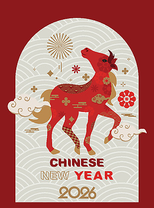 幾何風026馬年新年快樂海報