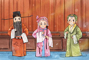 清新水彩手繪非遺文化戲曲插畫