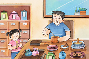 清新水彩手繪非遺文化制香插畫