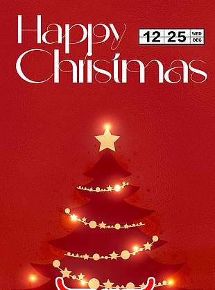 紅色清新簡約圣誕節優惠活動海報