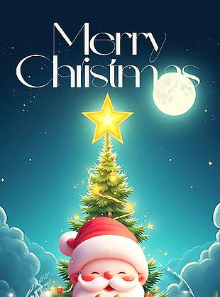 可愛卡通圣誕節狂歡優惠活動海報