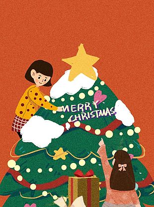 卡通水彩風圣誕節快樂插畫