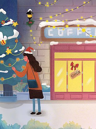 浪漫溫馨圣誕節卡通插畫