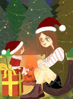 溫馨親子時(shí)光一起過圣誕插畫