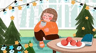 愜意舒服居家過圣誕節(jié)日插畫