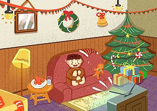 愜意悠閑居家過圣誕節(jié)日插畫