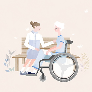 護理人員照顧老人場景插畫