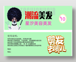 潮流美發(fā)簡約10元代金券設計
