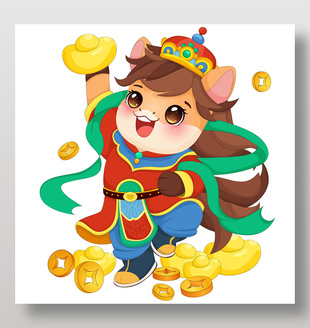 馬年春節小馬駒送元寶節日插畫