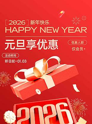 新年快樂(lè)元旦享優(yōu)惠節(jié)日活動(dòng)海報(bào)
