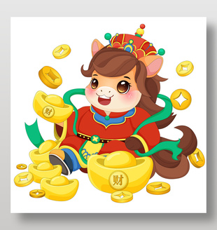 馬年春節(jié)小馬駒送元寶節(jié)日插畫