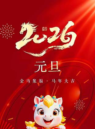 金馬聚福馬年大吉元旦節日海報