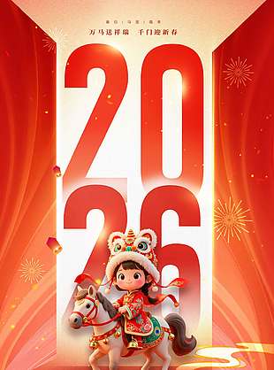 萬馬送祥瑞千門迎新春元旦節(jié)日海報(bào)