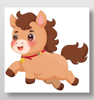 馬年春節小馬駒開心奔跑傳統節日插畫