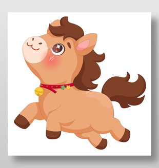 馬年春節小馬駒開心奔跑傳統節日插畫