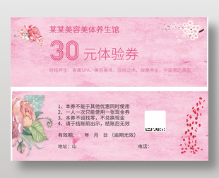 美容美體養生館粉色體驗券設計