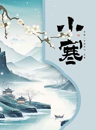 意境古風傳統小寒節氣手機海報設計