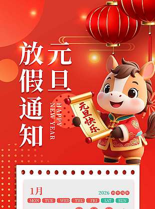 2026丙午馬年元旦放假通知海報