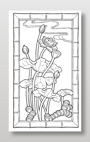 蓮花植物花卉裝飾線稿裝飾圖案