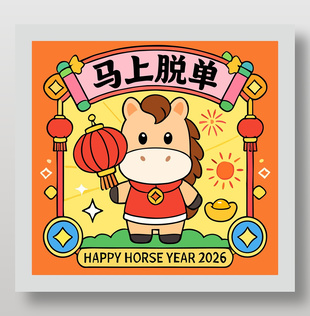 2026新年快樂馬上脫單卡通插畫