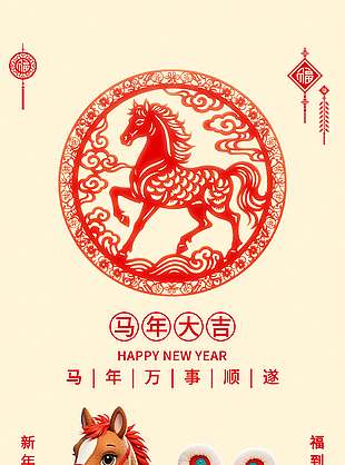 馬年大吉福到萬(wàn)家傳統(tǒng)節(jié)日海報(bào)