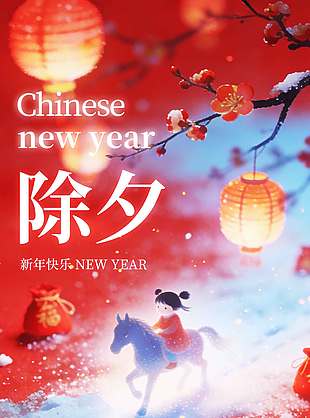 喜迎馬年勇往直前除夕節(jié)日海報