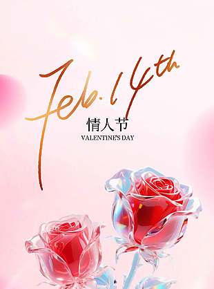 情人節(jié)不凋零的玫瑰簡約粉色海報