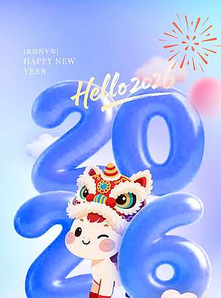2026新春快樂馬年大吉藍(lán)色節(jié)日海報(bào)