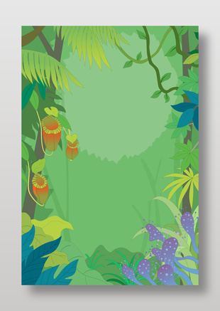 極簡風(fēng)樹林綠葉夏季卡通邊框插畫