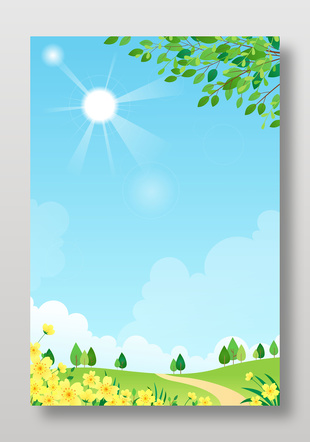 春天迎春花开生机盎然大自然卡通插画设计