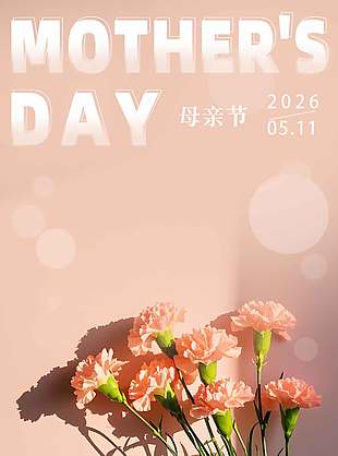 感恩母親節(jié)康乃馨花束人物剪影宣傳海報(bào)