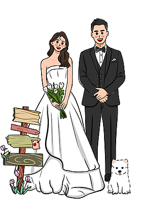 手繪卡通婚禮人形立牌設計