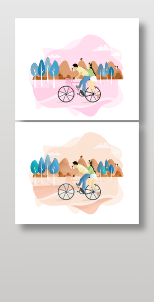 浪漫情侶騎行扁平插畫設(shè)計(jì)