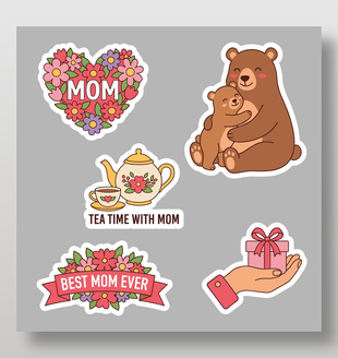母親節(jié)主題卡通裝飾貼紙設(shè)計