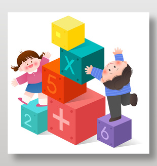 彩色積木游戲卡通兒童插畫設(shè)計(jì)