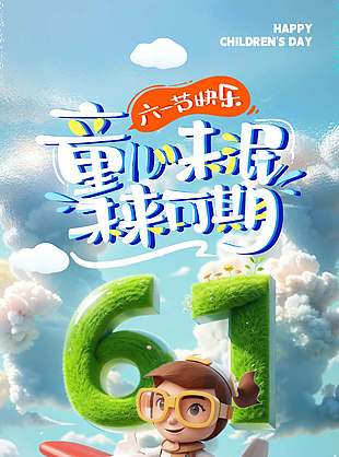 六一節(jié)快樂(lè)創(chuàng)意飛行員插畫(huà)夢(mèng)幻背景海報(bào)