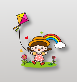 放風箏的可愛小女孩兒童插畫設(shè)計
