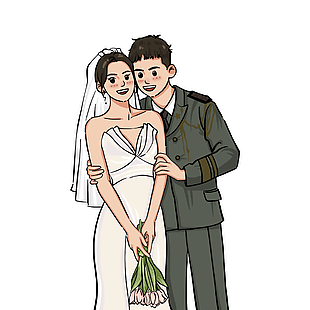 手繪卡通情侶婚紗照形象插畫設(shè)計